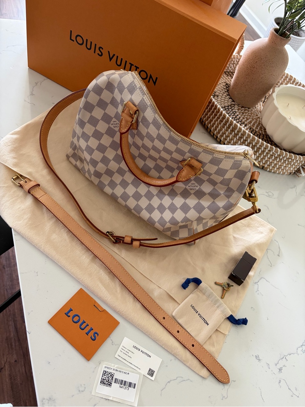 Louis Vuitton Damier Azur Speedy Bandoulière Satchel - White/Blue - Picture 2 of 5